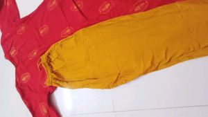 Red &amp; Orange Straight Kurta &amp; Ochre Palazo Pants