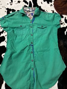 Green Short Sleeve Button-Up Shirt