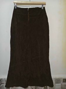 Brown Suede Midi Skirt High Waist 28"-30"