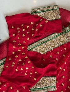 Red &amp; Gold Embroidered Saree