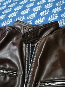 Brown Faux Leather Biker Jacket