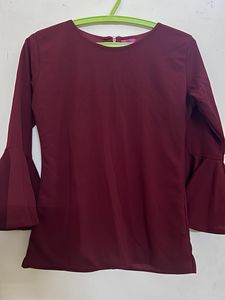 Maroon TOP With Flared Sleeves
