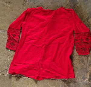 Red Embroidered Tunic Top