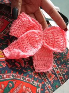 Pink Knit Flower Clip