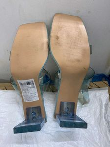 Trendy Clear Blue Strap Block Heel Sandals