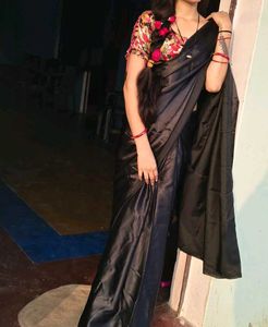 Premium Black Saree Satin Silk