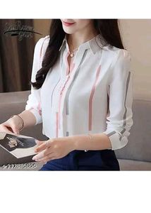 Striped White Semi-Formal Women's Top