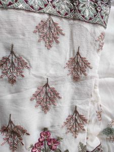 Elegant Embroidered Kurta with a Head Scard Maroon