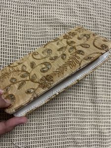 Embroidered Gold Clutch