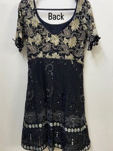 Elegant Black &amp; Gold Embroidered Dress