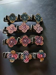 Sparkly Flower Hair Clips - Set of 4