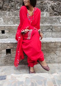 Hand Embroideried Red Punjabi Salwar Suit.
