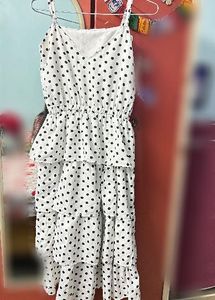 White Polka Dot Layered Ruffle Dress :Cute &amp; Flow