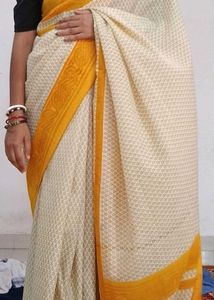 Elegant Cream &amp; Yellow Saree