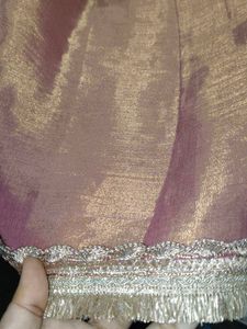 Tissue Golden Pink Saree With Beautiful Jari Lace