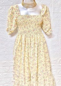 Mini Floral Print Yellow Midi Size Dress