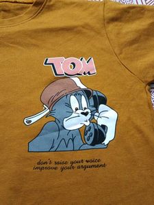 &#34;Trendy Mustard Tom &amp; Jerry Crop Top