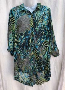 I. Printed Sheer Button-Up Top