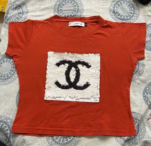 Orange Tee with Sequin Logo