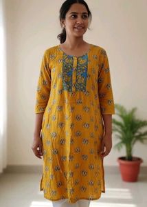 XXL size Yellow Printed Kurta