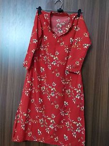 Floral Print Red Dress