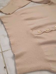 Nude Coloured Button-Down Knit Top