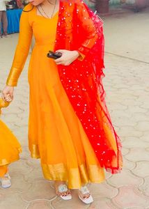 Anarkali Dress with Dupatta💛❤️