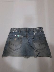 Y2K Vintage Denim Mini Skirt with Charms