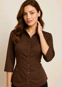 Brown Button-Down Shirt Fro For Women