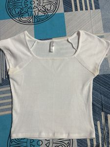 White Ribbed Crop Top