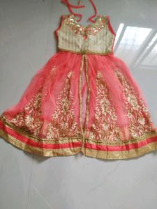 Coral &amp; Gold Girls Lehenga Skirt