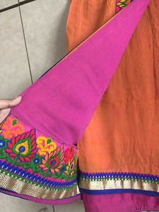Embroidered Border Orange Pink Ombre Saree