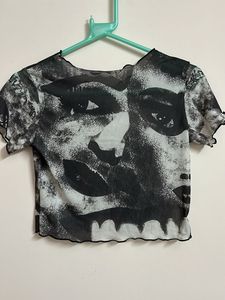 Graphic Print Mesh Top