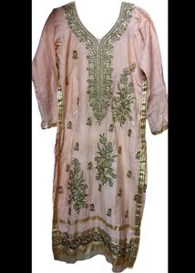 Embroidered Peach Color Kurta