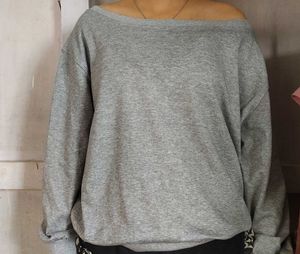 Grey Off-Shoulder Sweatshirt