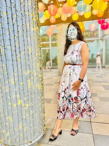 Floral Midi Dress with Belt