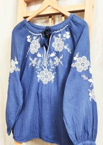 Embroidered Blue Peasant Blouse Size'44