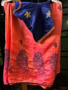 New Heavy Thread Work Saree With Stitched Blouse
