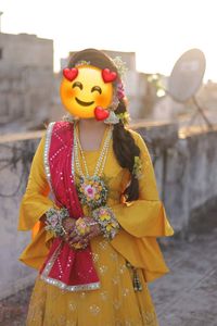 yellow lahenga choli with marron dupatta