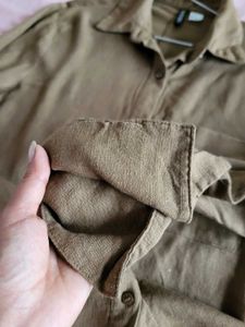 H&amp;M Oversized Linen Blend Brown Shirt /XS