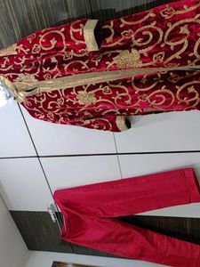 Red &amp; Gold Embroidered Velvet Coat