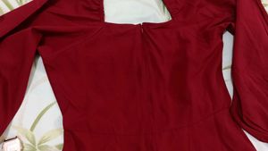 Red Maxi Dress with Puff Sleeves