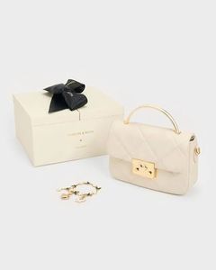 Charles &amp; Keith Quilted Boxy Top Handle Bag - Crea