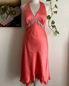 Coral Halter Midi Dress