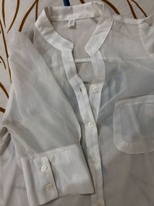 White Sheer Button-Down Blouse