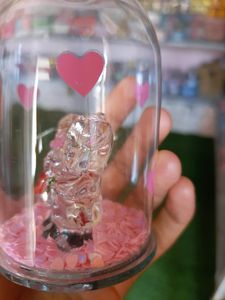 Cute Teddy Couple Glass Showpiece With Shimmer