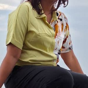 Unique Color Block Tie-Front Top