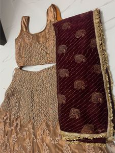 Copper Lehenga Set With Burgundy Odhni