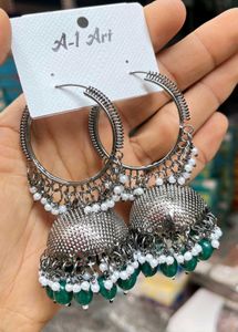 Jhumkas With Colourful Beads