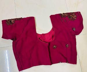 Elegant Burgundy Saree With Copper Work